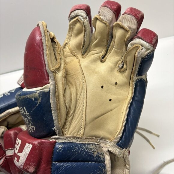 Vintage Leather Blue White Red Ferland 2200 Pro Hockey Player Gloves Habs NHL - Picture 5 of 11